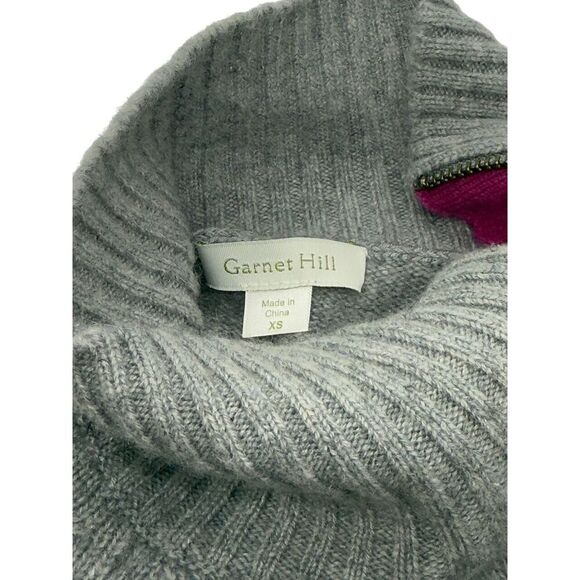 Garnet Hill 100% Cashmere Sweater Zip Detail Turtle Neck Size XS Gray Pink Soft - Picture 8 of 11